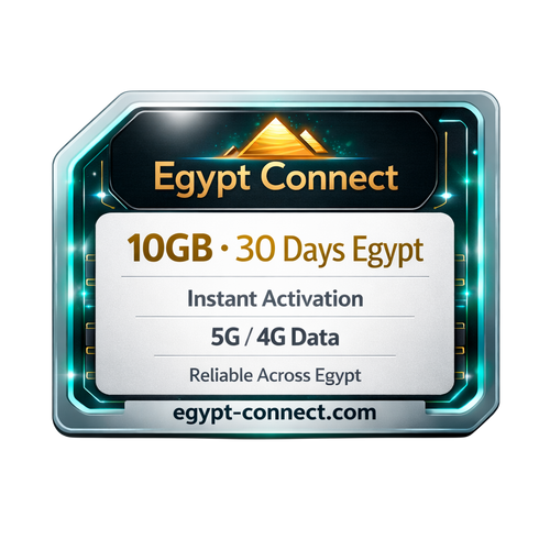 Egypt Connect Egypt eSIM mit 10GB Datenvolumen und 30 Tagen Gültigkeit, zeigt die Abdeckungskarte auf dem Bildschirm.